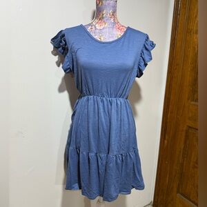 Blue Ruffle Sleeve Summer Dress